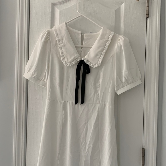 NWT Commense White Peter Pan Collar Midi Dress with‎ Black Bow - Picture 2 of 16